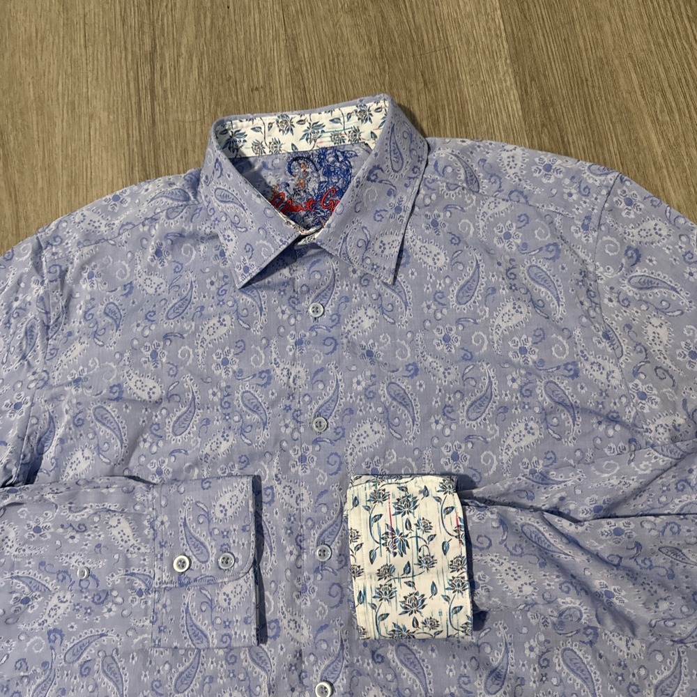 Robert Graham L Embroidered Floral Paisley Blue Long Sleeve Button Jacquard